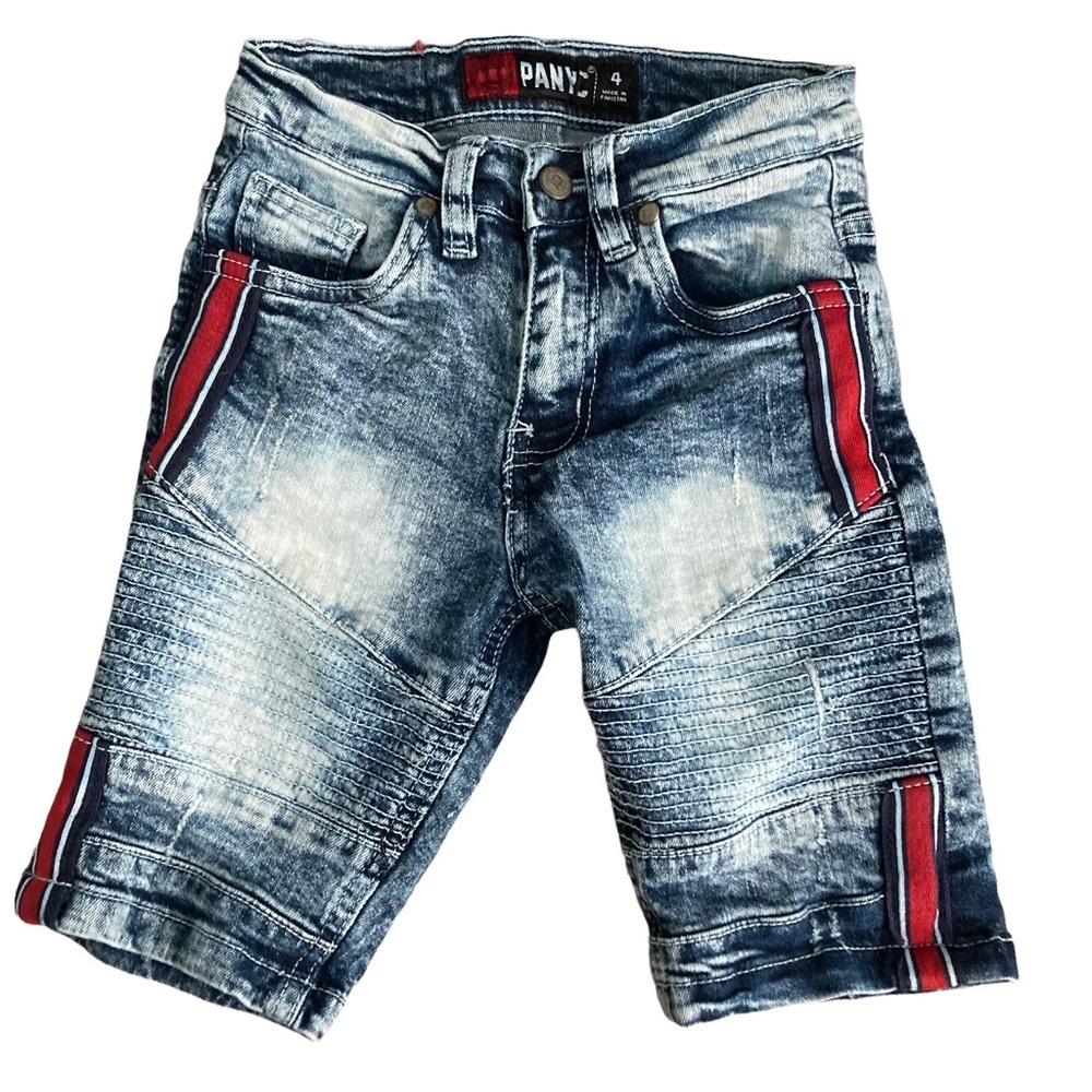 PANYC Distressed Moto Striped Denim Shorts 4